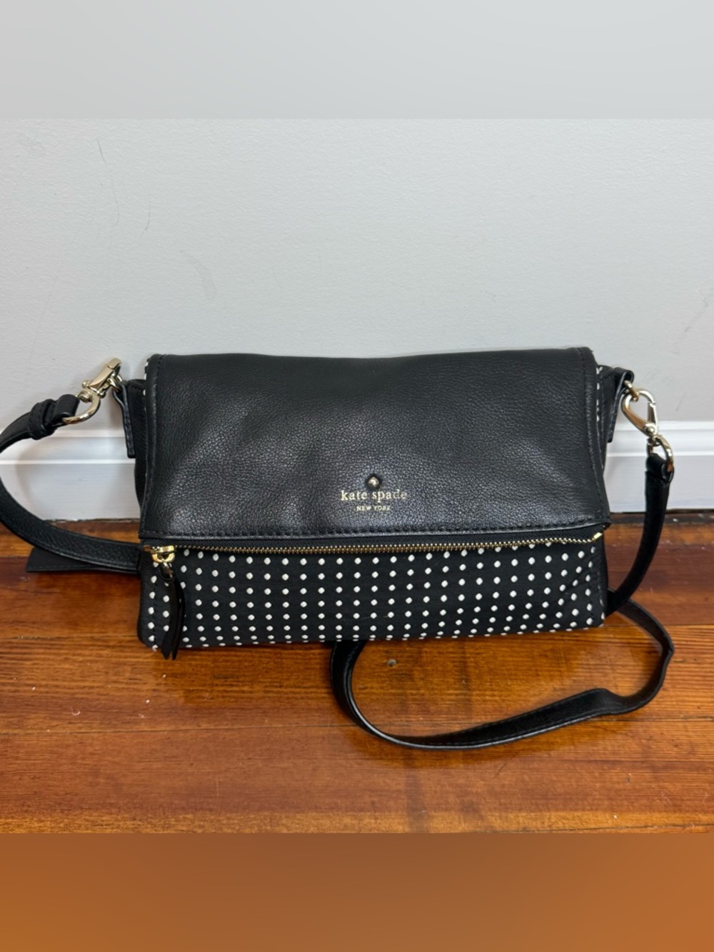 kate spade Black Polka Dot Fold-Over Crossbody